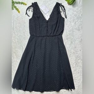 Gal Meets Glam Elora Swiss Dot Button Front Sleeveless Midi A-Line Dress Black